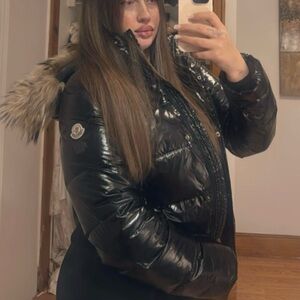 Moncler Black Puffer Jacket with Fur Trim